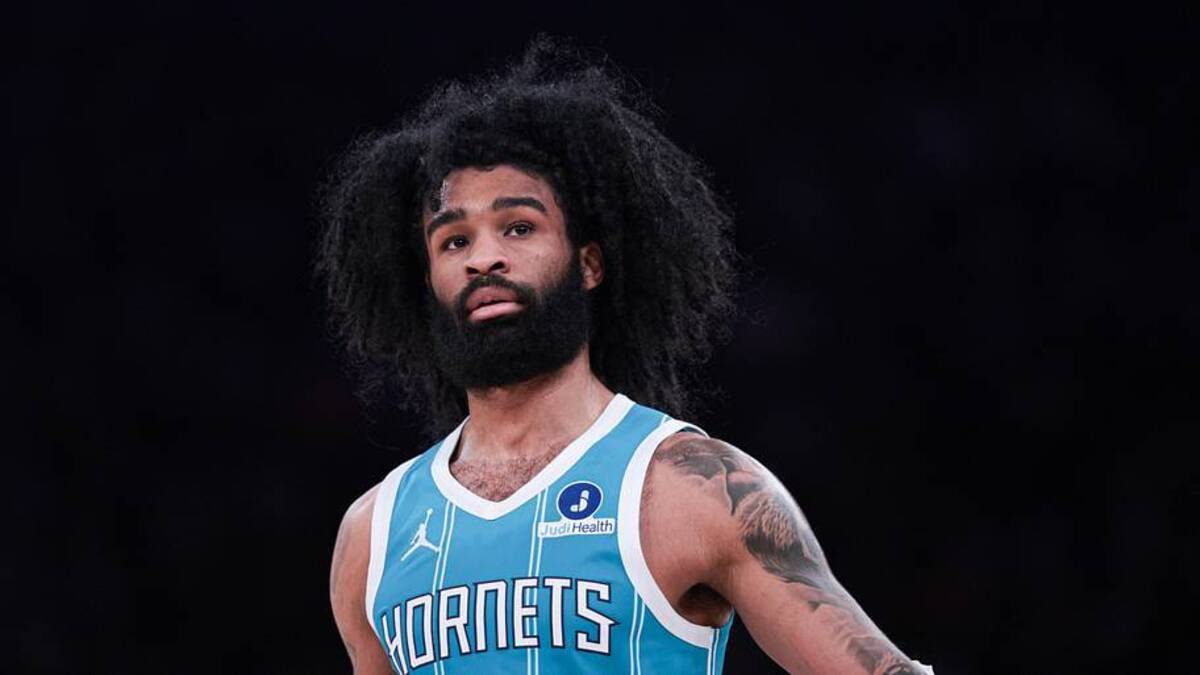  Apr 12, 2026; New York, New York, USA; Charlotte Hornets guard Coby White (3) in action against the New York Knicks during the first half at Madison Square Garden. Mandatory Credit: Vincent Carchietta-Imagn Images | Vincent Carchietta-Imagn Images 