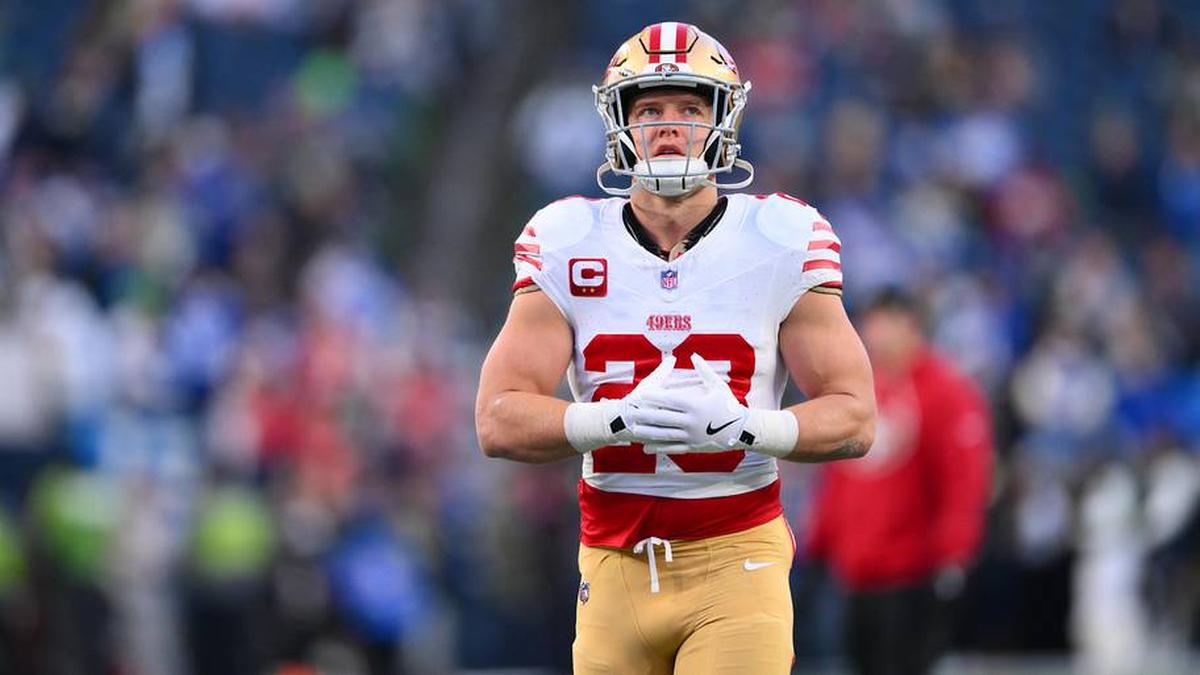  Jan 17, 2026; Seattle, WA, USA; San Francisco 49ers running back Christian McCaffrey (23) warms up prior to a game against the Seattle Seahawks in an NFC Divisional Round game at Lumen Field. Mandatory Credit: Steven Bisig-Imagn Images | Steven Bisig-Imagn Images 