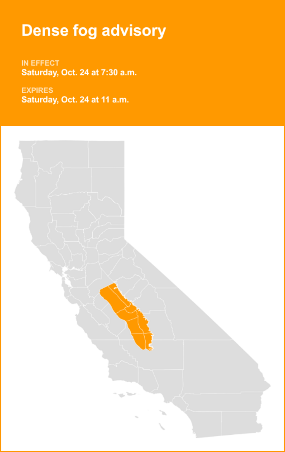Dense fog advisory issued for Central Valley until Saturday midday ...