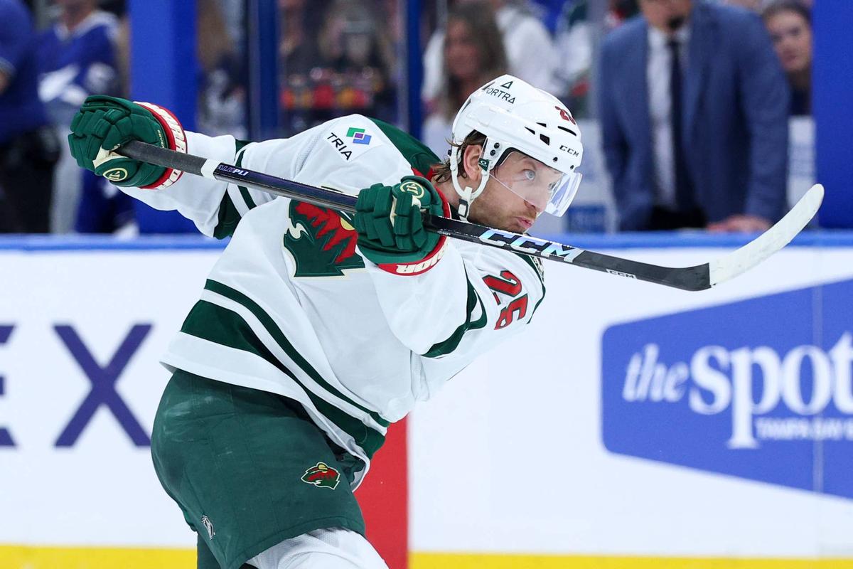  Minnesota Wild defenseman Jonas Brodin (25) shoots the puck. Nathan Ray Seebeck-Imagn Images
