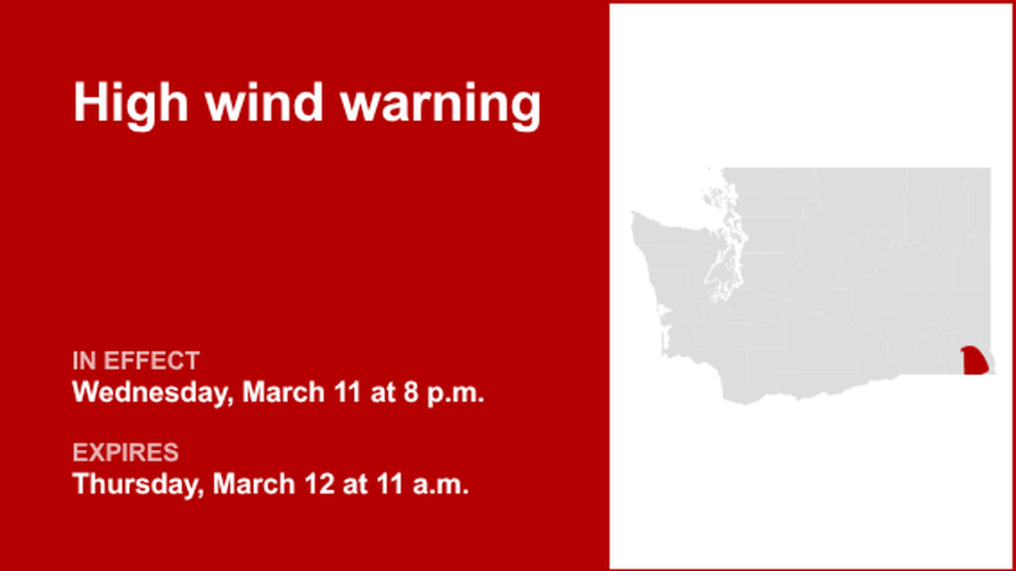 UPDATE: High wind warning in place for Eastern Washington until Thursday midday 