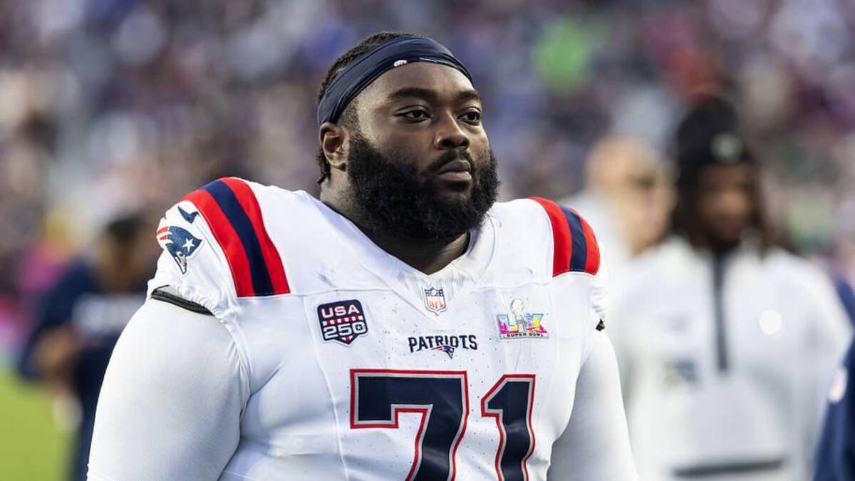  Feb 8, 2026; Santa Clara, CA, USA; New England Patriots guard Mike Onwenu (71) against the Seattle Seahawks during Super Bowl LX at Levi's Stadium. Mandatory Credit: Mark J. Rebilas-Imagn Images | Mark J. Rebilas-Imagn Images 