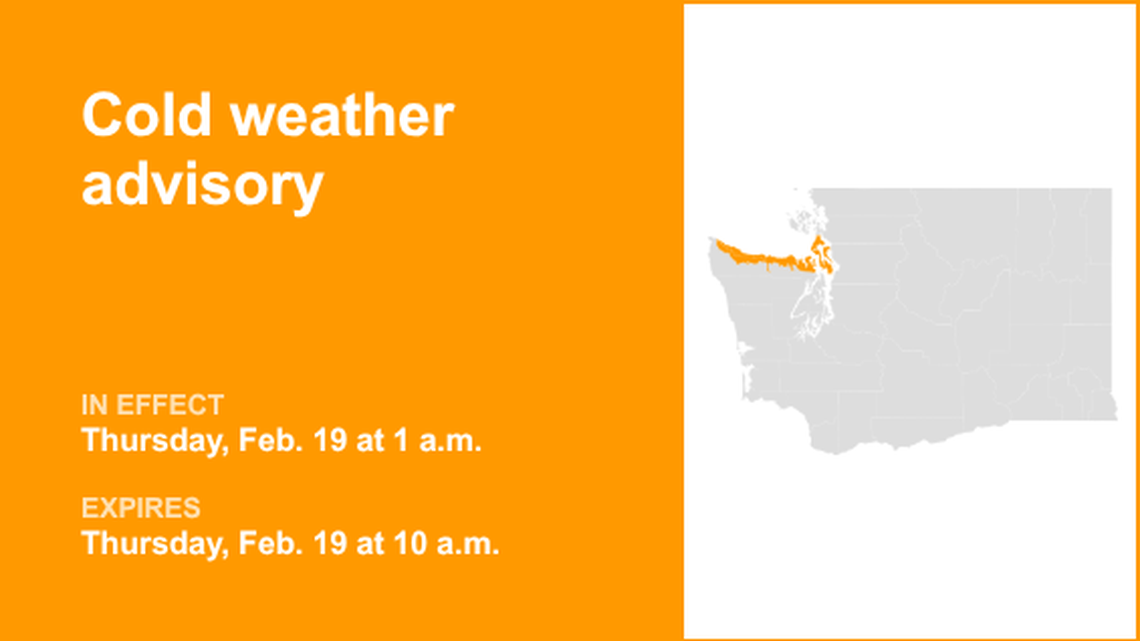 UPDATE: Cold weather advisory for Northwest Washington anticipated to expire at 10 a.m. 