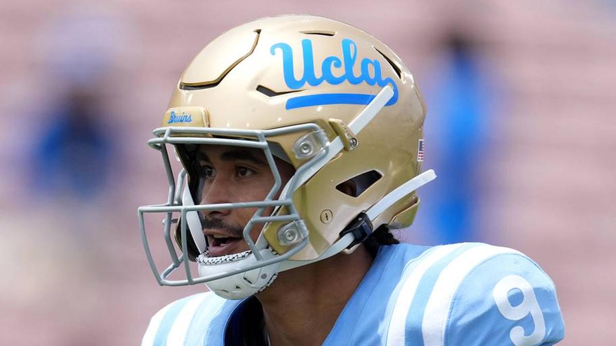  May 2, 2026; Pasadena, CA, USA; UCLA Bruins quarterback Nico Iamaleava (9) throws the ball during the spring game at Rose Bowl. Mandatory Credit: Kirby Lee-Imagn Images | Kirby Lee-Imagn Images 