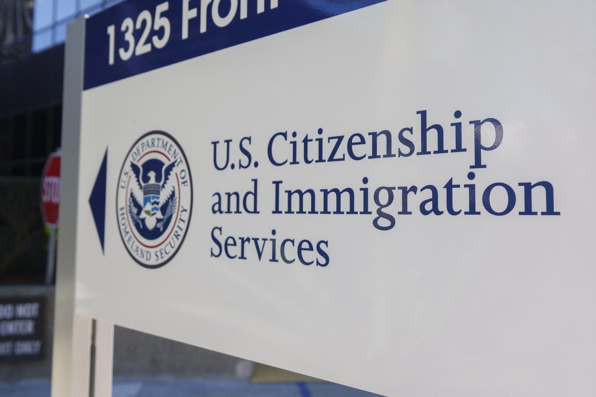  The U.S. Department of Homeland Security logo is displayed on a sign at a U.S. Citizenship and Immigration Services office on January 16 in San Diego, California. 