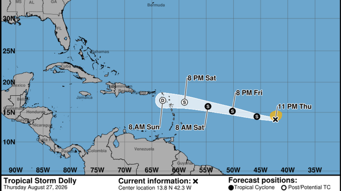 Tropical Storm Dolly forms in the Atlantic, hurricane center says