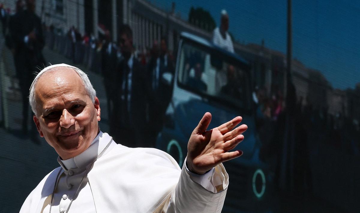 Pope Leo XIV leaves following the weekly general audience in St. Peter's Square at the Vatican, May 27, 2026. REUTERS/Yara Nardi