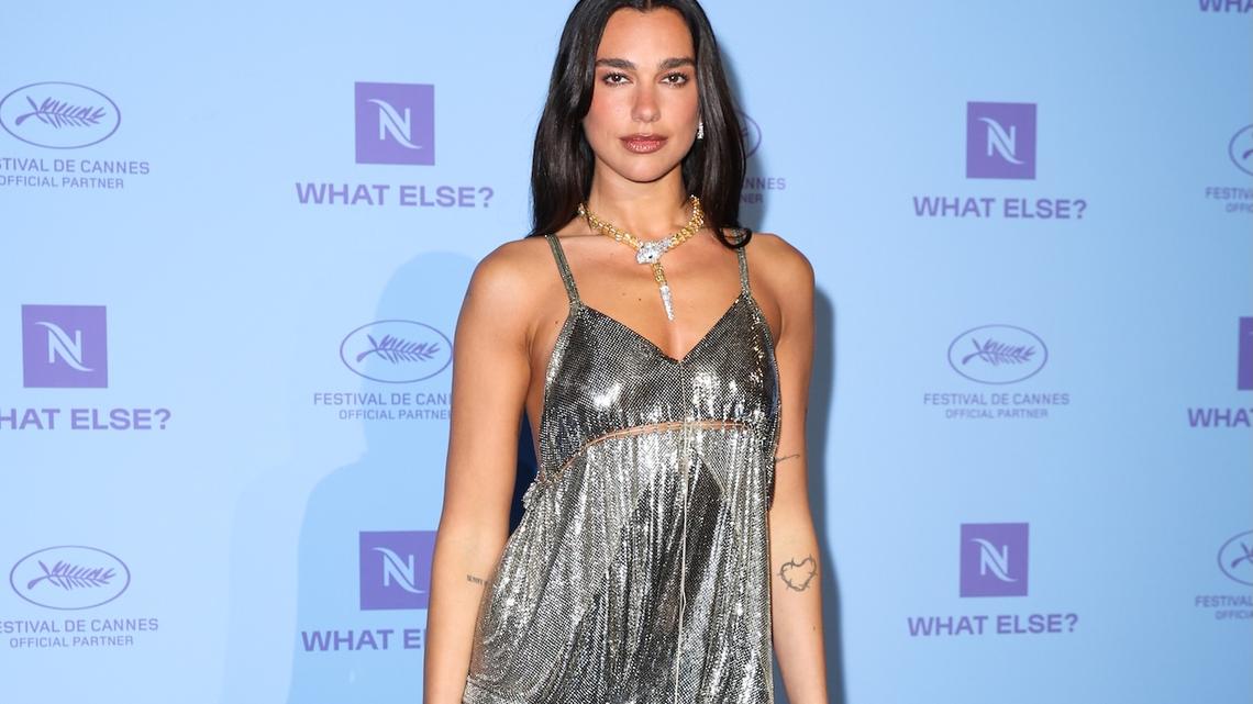 Dua Lipa Shows Off Her Bikini Body in Cool Chrome Set With Diamond Jewelry 
