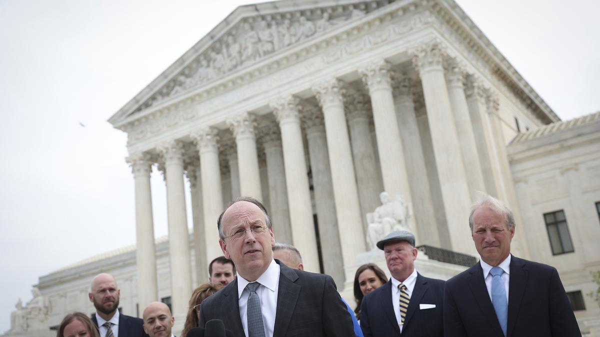 Attorney Paul Clement answers questions outside the U.S. Supreme Court on April 25, 2022, in Washington, D.C. (Win McNamee/Getty Images/TNS)