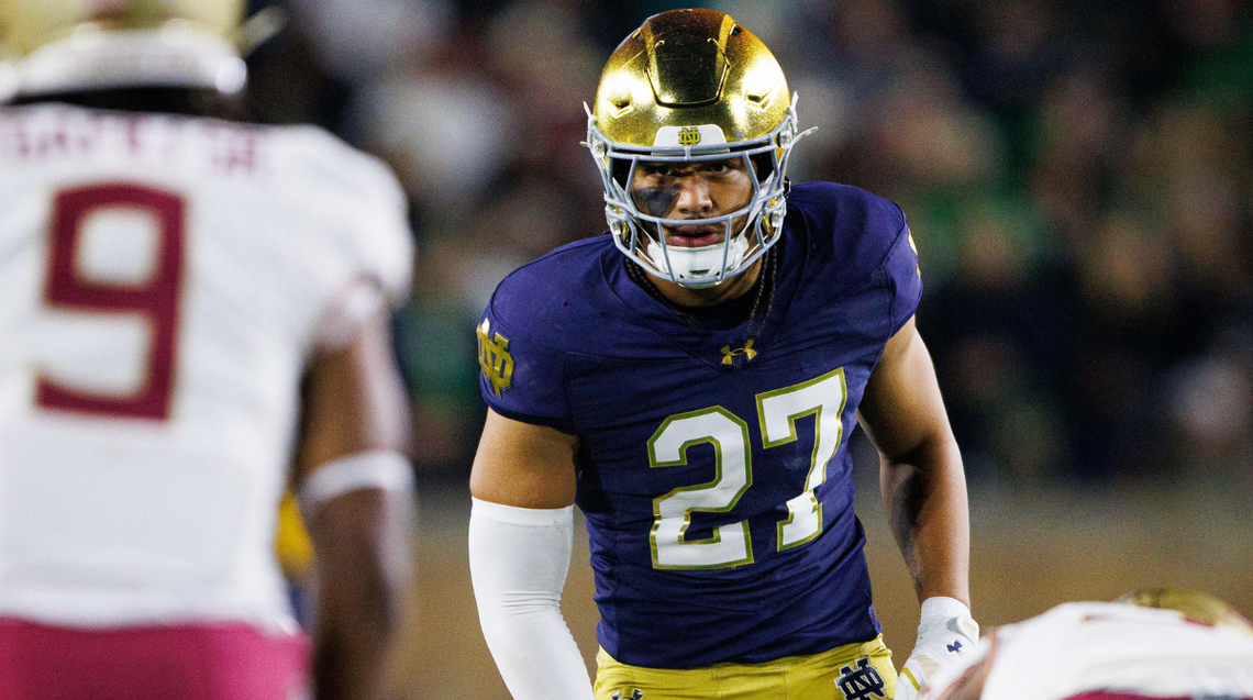  Notre Dame's Kyngstonn Viliamu-Asa is the top linebacker prospect for 2027. (Michael Clubb, USA TODAY Sports) Michael Clubb, USA TODAY Sports