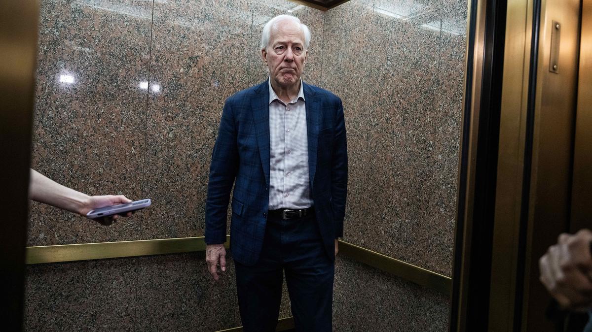 Sen. John Cornyn, R-Texas, talks with reporters after a Senate Budget Committee markup on Wednesday, May 20, 2026.  (Tom Williams/CQ Roll Call via ZUMA Press/TNS)