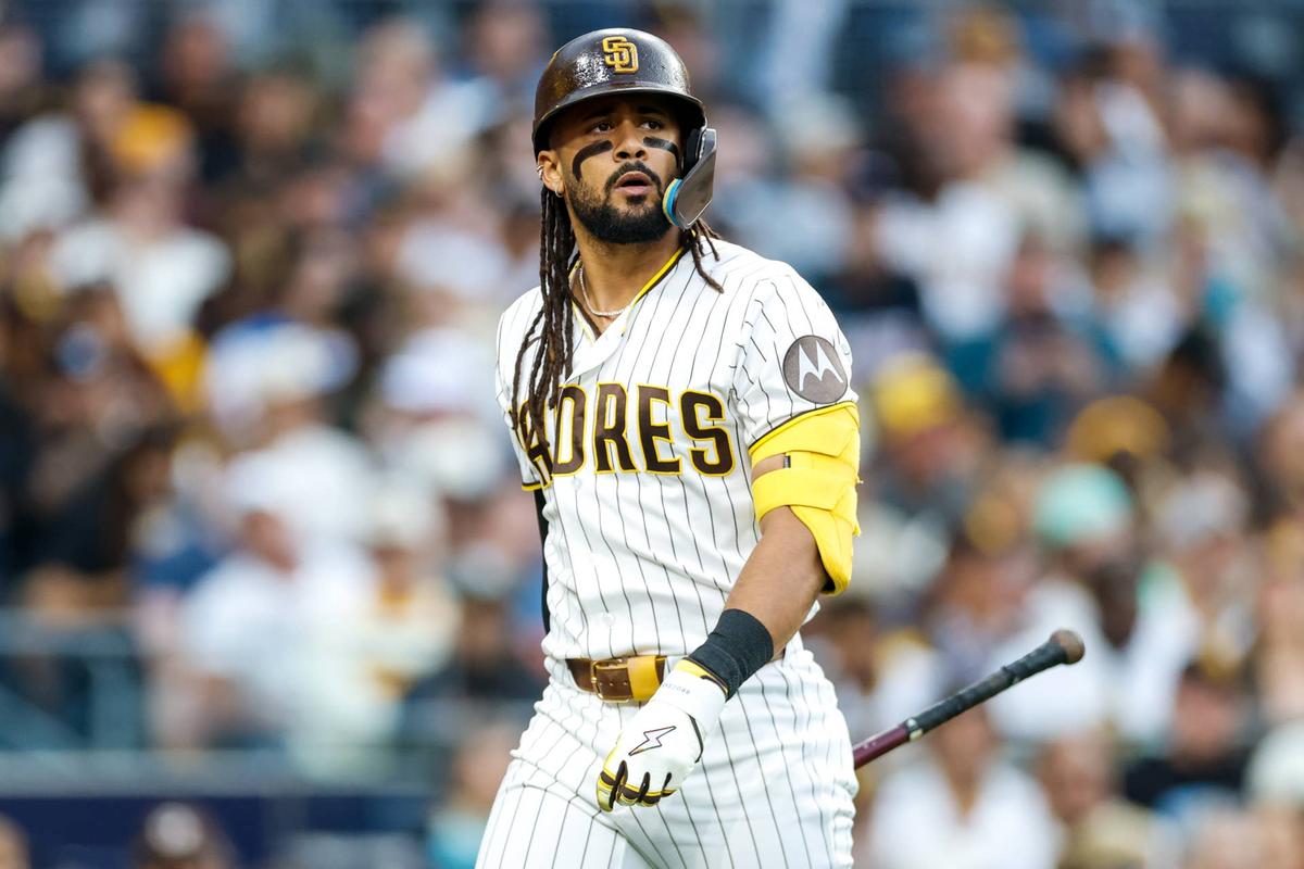  Fernando Tatis Jr.'s declining barrel trends make him a risky fantasy baseball sell-high candidate entering May. David Frerker-Imagn Images