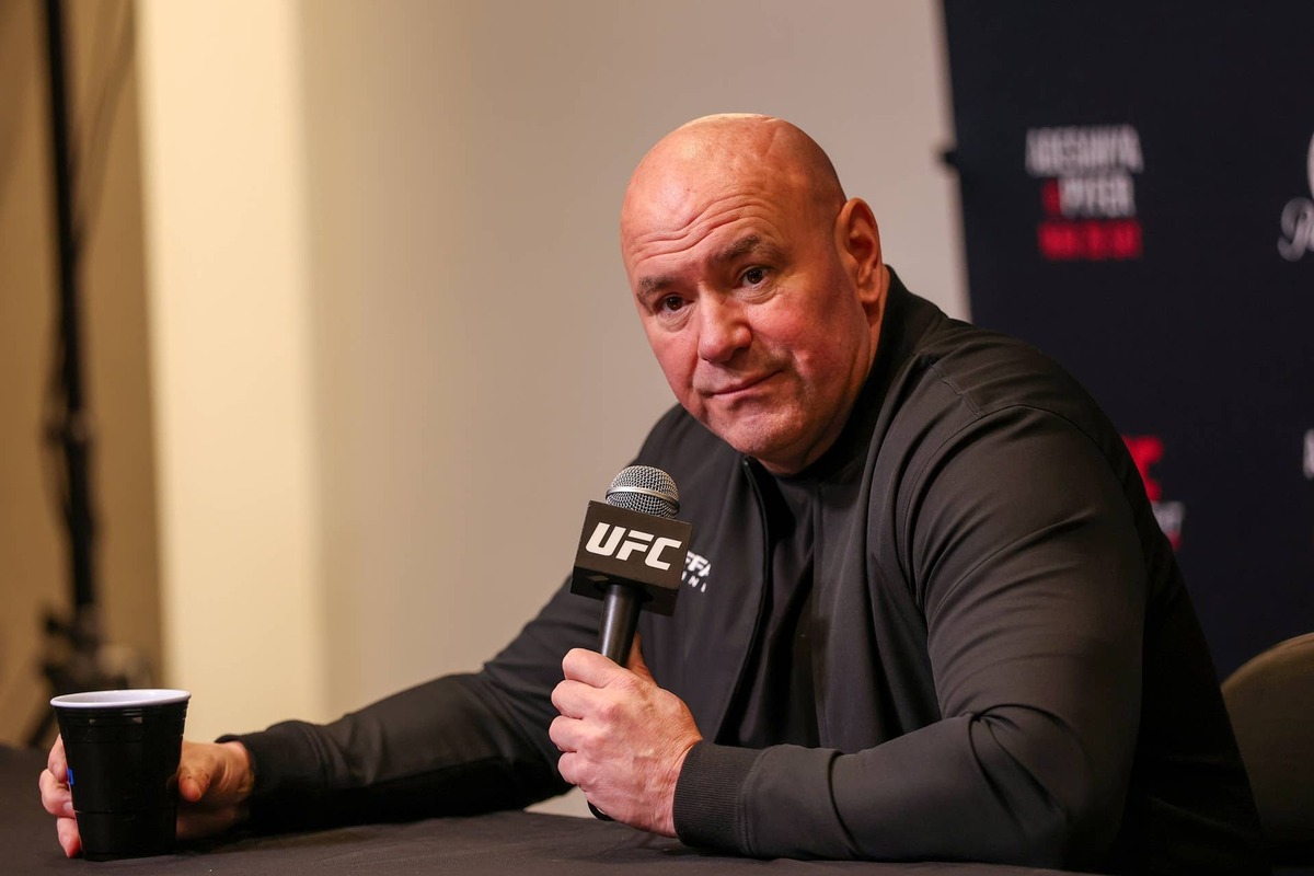  Dana White speaks during a post-fight press conference during UFC Fight Night: Adesanya v Pyfer at Climate Pledge Arena in Seattle, Washington. Mat Hayward-Getty Images