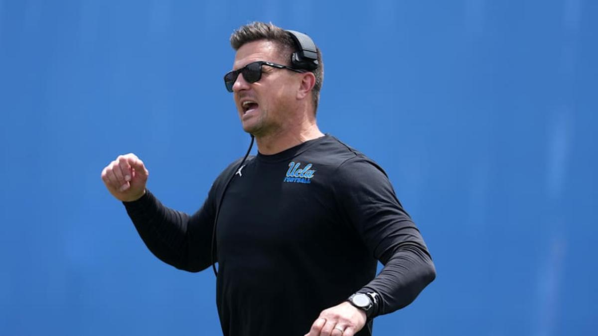  May 2, 2026; Pasadena, CA, USA; UCLA Bruins coach Bob Chesney reacts during the spring game at Rose Bowl. Mandatory Credit: Kirby Lee-Imagn Images | Kirby Lee-Imagn Images 