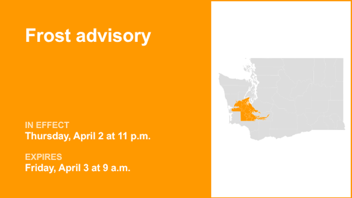 Southwest Washington under a frost advisory until Friday morning, says the NWS 