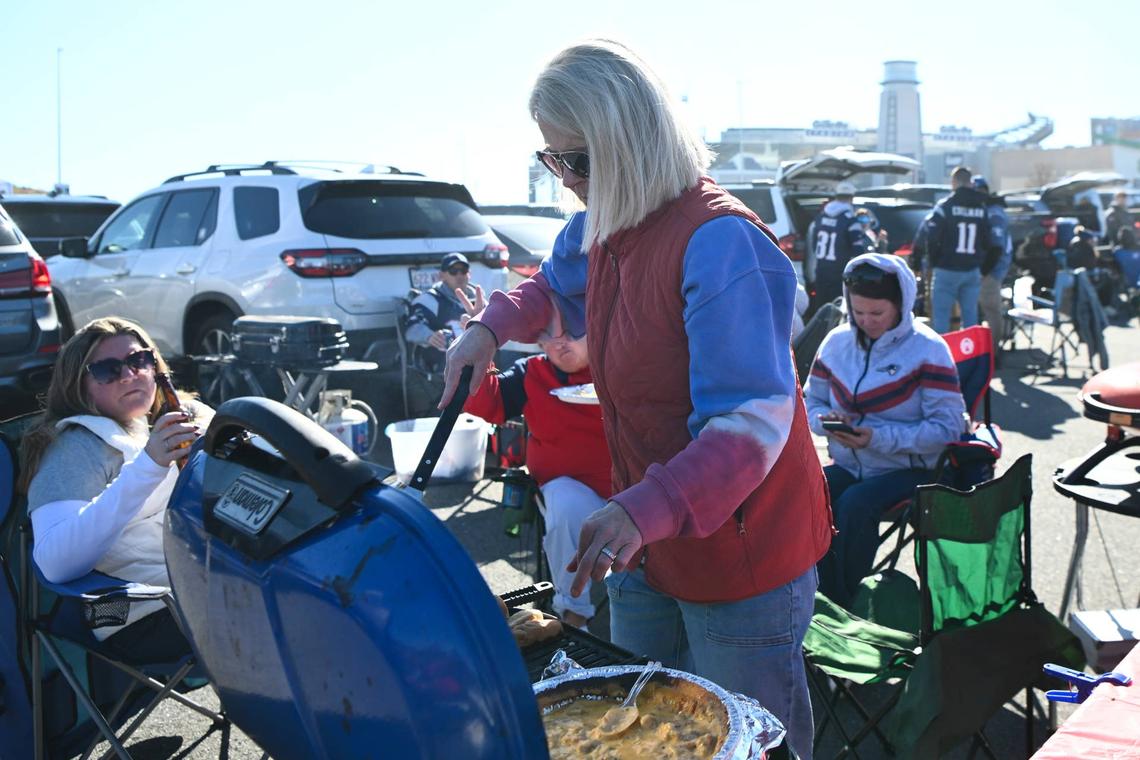  Nov 2, 2025; Foxborough, Massachusetts, USA; New England Patriots fans tailgate prior to the game against the Atlanta Falcons at Gillette Stadium. Mandatory Credit: Brian Fluharty-Imagn Images 