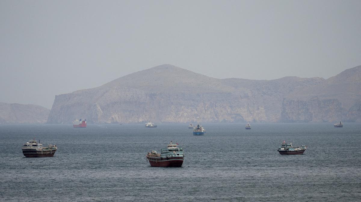 FILE PHOTO: Ships and boats in the Strait of Hormuz, Musandam, Oman, April 22, 2026. REUTERS/Stringer/File Photo