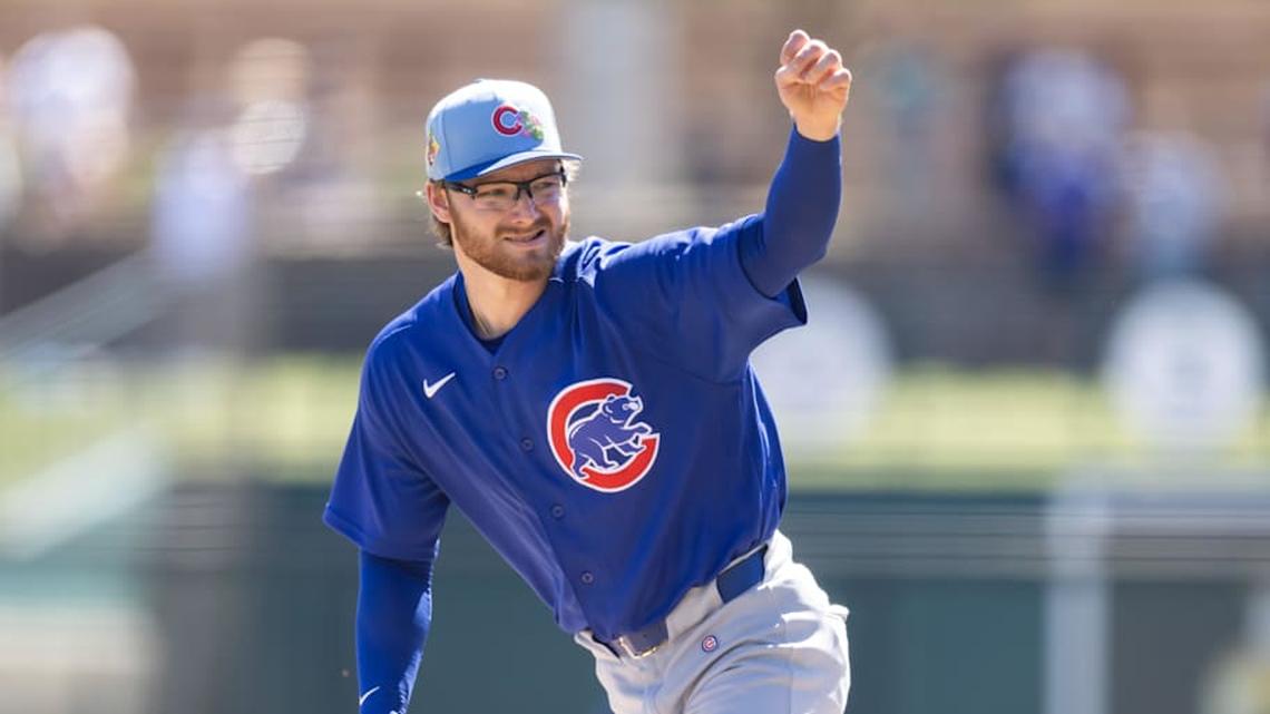  Mar 13, 2026; Phoenix, Arizona, USA; Chicago Cubs pitcher Riley Martin against the Chicago White Sox during a spring training game at Camelback Ranch-Glendale. | Mark J. Rebilas-Imagn Images 