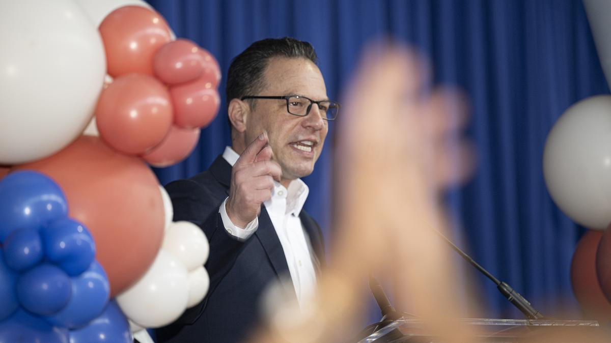Pennsylvania Gov. Josh Shapiro speaks during a pep rally on March 31, 2026, at Cherry Street Pier in Philadelphia. (Jose F. Moreno/The Philadelphia Inquirer/TNS)