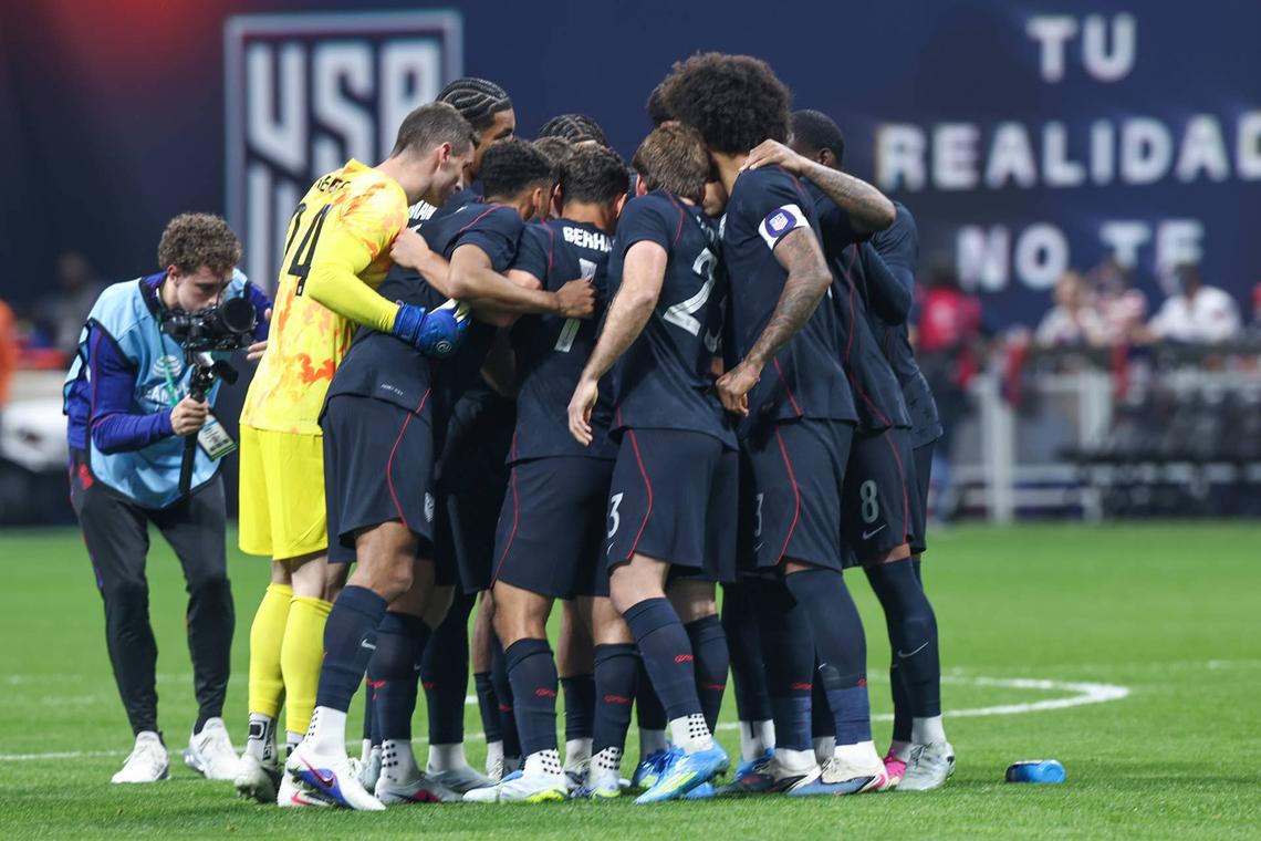  United States players huddle prior to playing Portugal during an International Friendly at Mercedes-Benz Stadium on March 31, 2026 in Atlanta, Georgia. (Photo by Omar Vega/USSF/Getty Images) Photo by Omar Vega/USSF/Getty Images