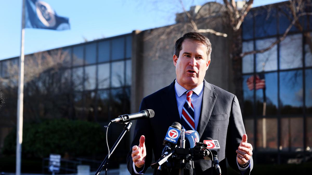 Congressman Seth Moulton speaks in December 2025. (Nancy Lane/Boston Herald/TNS)