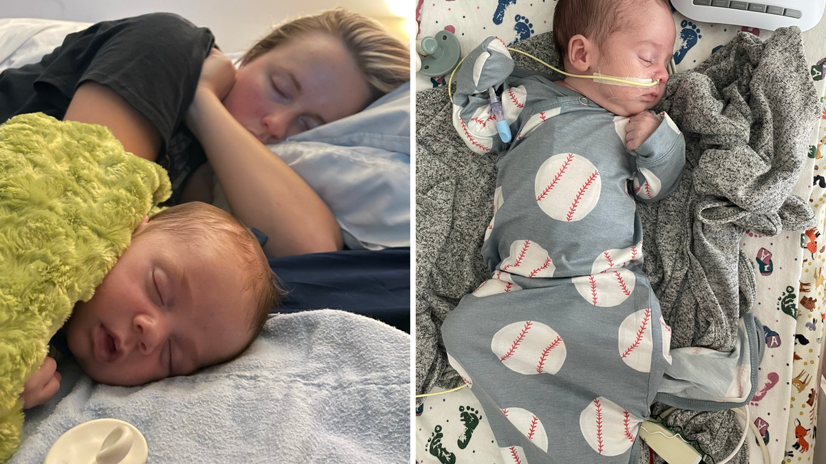 (L-R) Nolan and Ashley napping at home before he was admitted to hospital. Nolan sleeping. 