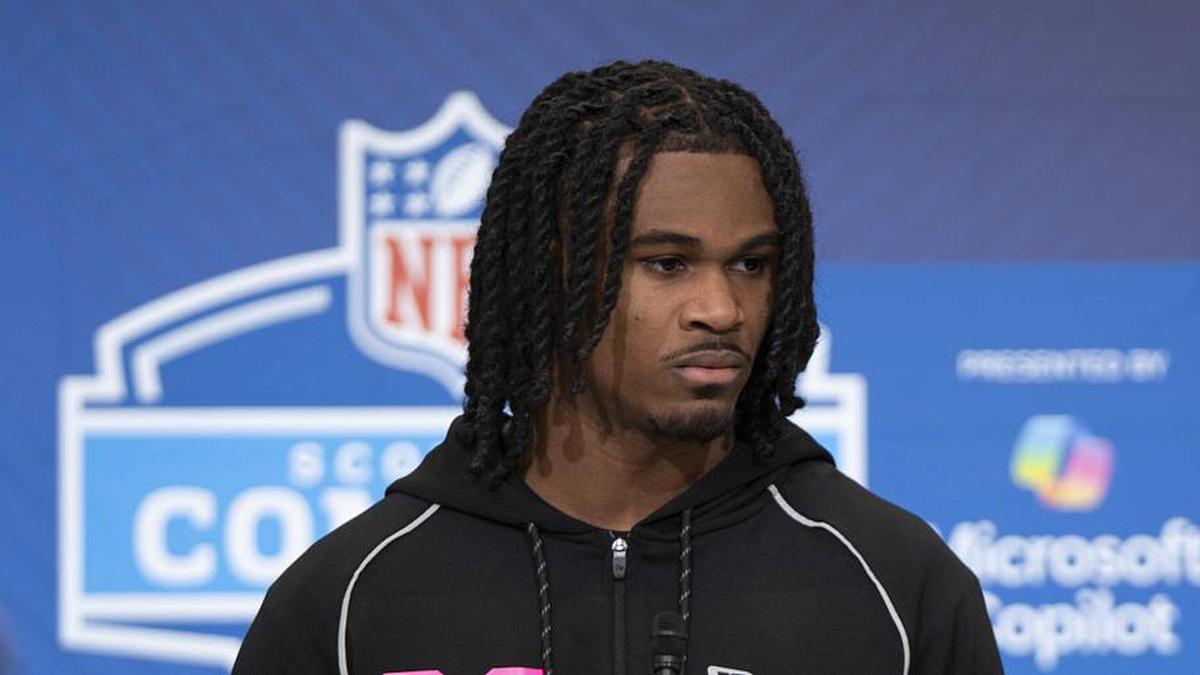  Feb 26, 2026; Indianapolis, IN, USA; Tennessee defensive back Jermod McCoy (DB20) speaks to media members during the NFL Combine at the Indiana Convention Center. Mandatory Credit: Jacob Musselman-Imagn Images | Jacob Musselman-Imagn Images 