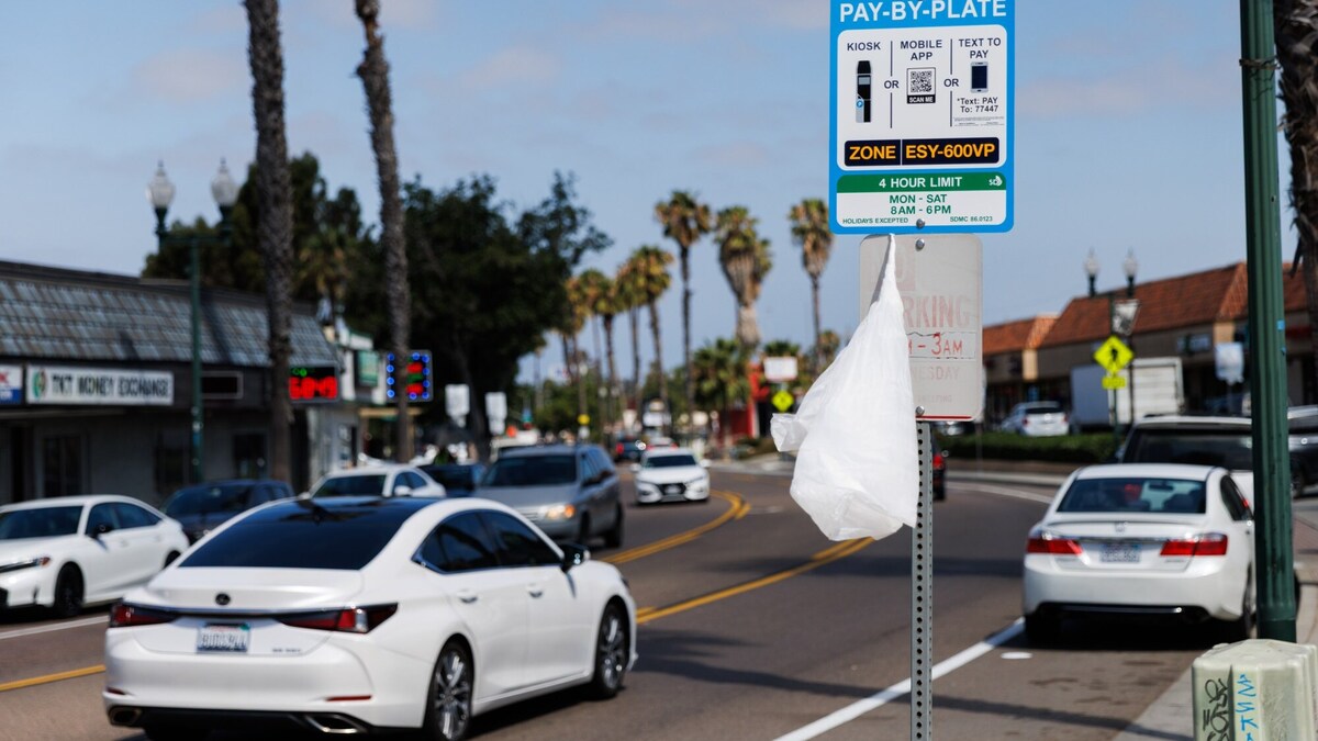 A parking sign is shown installed along East San Ysidro Boulevard on Thursday, June 25, 2026. (Kristian Carreon / The San Diego Union-Tribune)