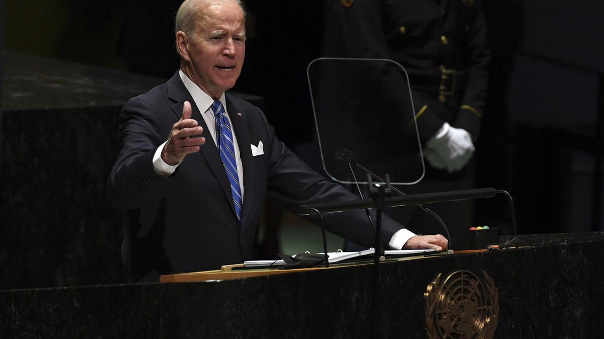 El presidente de Estados Unidos, Joe Biden, da un discurso ante la sesión 76 de la Asamblea General de las Naciones Unidas, el martes 21 de septiembre en la sede del organismo en Nueva York.