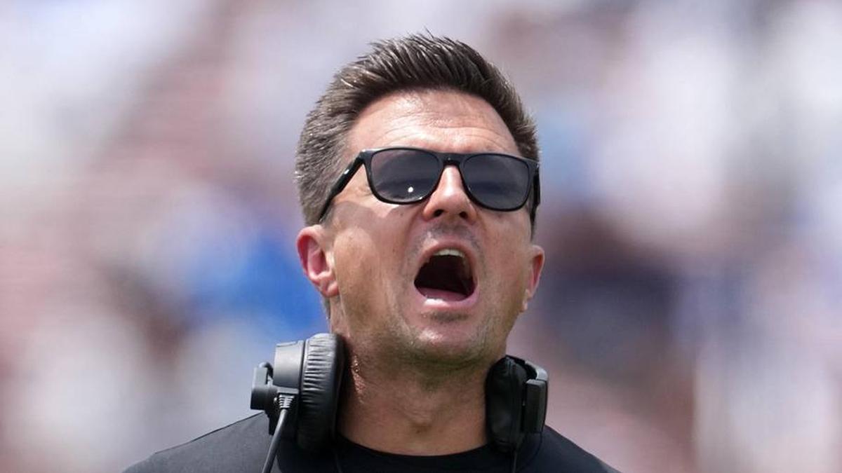  May 2, 2026; Pasadena, CA, USA; UCLA Bruins coach Bob Chesney reacts during the spring game at Rose Bowl. Mandatory Credit: Kirby Lee-Imagn Images | Kirby Lee-Imagn Images 