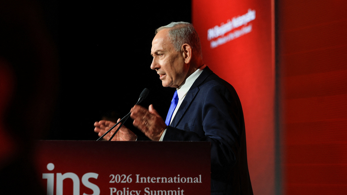 Israeli Prime Minister Benjamin Netanyahu speaks at the JNS (Jerusalem News Syndicate) International Policy Summit in Jerusalem, June 21, 2026. REUTERS/Ronen Zvulun