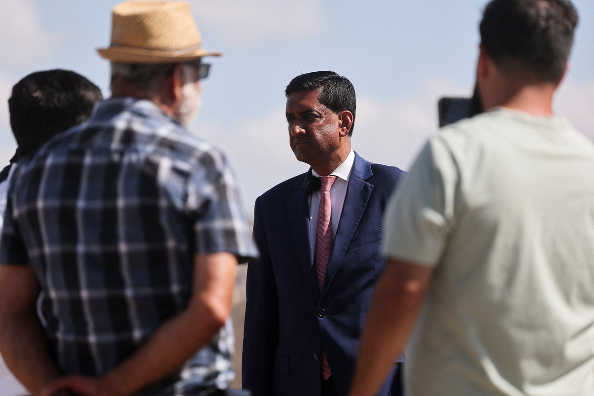 U.S. Representative Ro Khanna (D-CA) speaks with Palestinian residents of Turmus Ayya, near Ramallah, during a visit in the Israeli-occupied West Bank, July 9, 2026. REUTERS/Ammar Awad