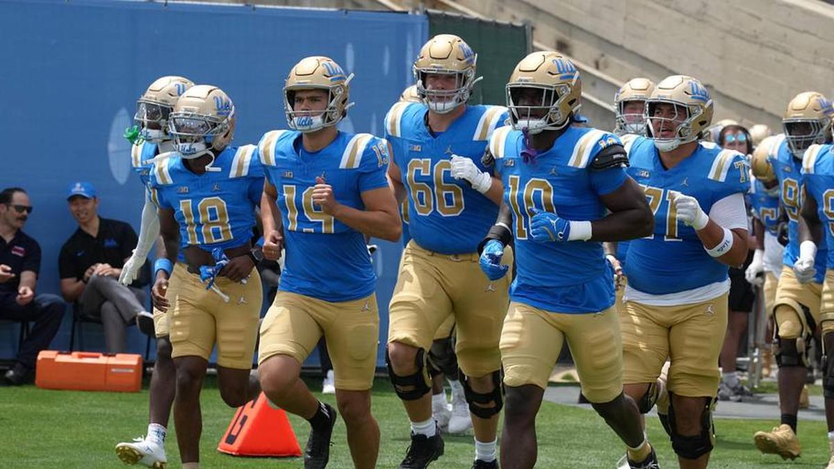  May 2, 2026; Pasadena, CA, USA; UCLA Bruins players enter the field during the spring game at Rose Bowl. Mandatory Credit: Kirby Lee-Imagn Images | Kirby Lee-Imagn Images 