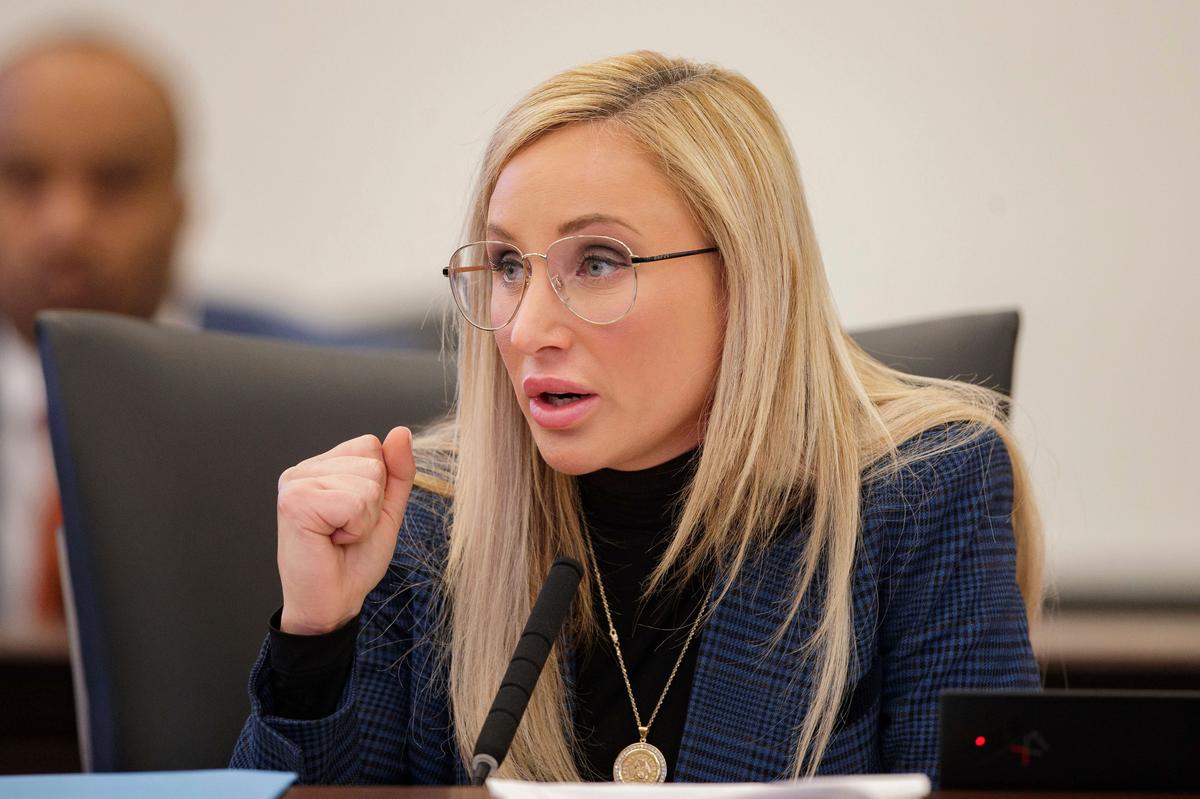 Democratic Sen. Lauren Book speaks in favor of her amendment to a proposed abortion bill in the Florida Senate, Wednesday, Feb. 2, 2022, in Tallahassee, Fla.