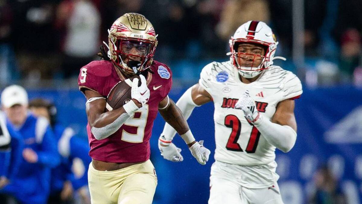  Florida State Seminoles running back Lawrance Toafili (9) sprints down the field towards the end zone. The Florida State Seminoles defeated the Louisville Cardinals 16-6 to claim the ACC Championship title in Charlotte, North Carolina on Saturday, Dec. 2, 2023. | USA TODAY Network via Reuters Connect 