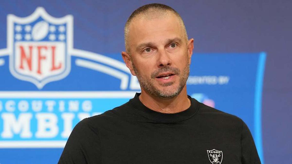  Feb 24, 2026; Indianapolis, IN, USA; Las Vegas Raiders general manager John Spytek speaks at the NFL Scouting Combine at the Indiana Convention Center. Mandatory Credit: Kirby Lee-Imagn Images | Kirby Lee-Imagn Images 