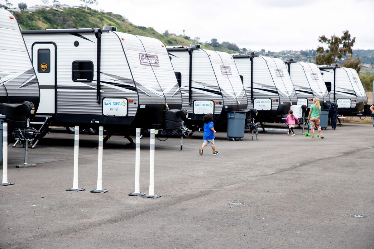  San Diego has 18 recreational vehicle trailers for homeless families to live in as they search for more permanent housing. Credit: Courtesy Jewish Family Service of San Diego
