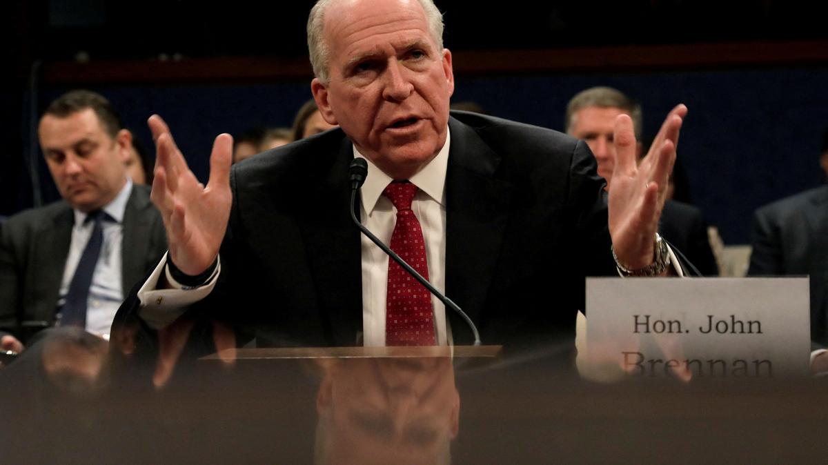 FILE PHOTO: Former CIA director John Brennan testifies before the House Intelligence Committee to take questions on “Russian active measures during the 2016 election campaign” in the U.S. Capitol in Washington, U.S., May 23, 2017.  REUTERS/Kevin Lamarque/File Photo