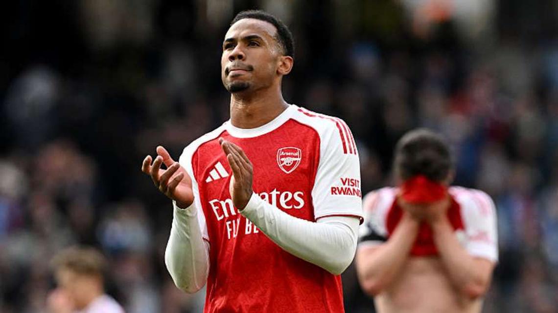  Gabriel avoids a suspension. | Stuart MacFarlane/Arsenal FC/Getty Images 