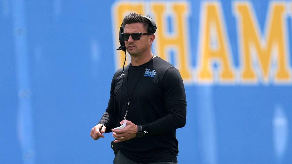  May 2, 2026; Pasadena, CA, USA; UCLA Bruins coach Bob Chesney reacts during the spring game at Rose Bowl. Mandatory Credit: Kirby Lee-Imagn Images | Kirby Lee-Imagn Images 