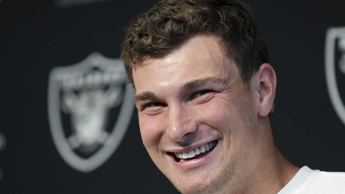  May 2, 2026; Henderson, NV, USA; Las Vegas Raiders quarterback Fernando Mendoza (15) speaks during a news conference at the team's Rookie Minicamp at Intermountain Health Performance Center. Mandatory Credit: Candice Ward-Imagn Images | Candice Ward-Imagn Images 