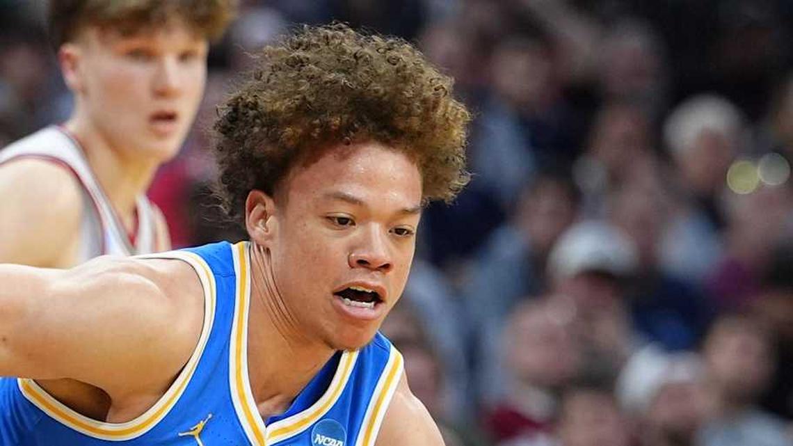  Mar 22, 2026; Philadelphia, PA, USA; UCLA Bruins guard Trent Perry (0) dribbles the ball against the UConn Huskies in the first half during a second round game of the men's 2026 NCAA Tournament at Xfinity Mobile Arena. Mandatory Credit: Kyle Ross-Imagn Images | Kyle Ross-Imagn Images 