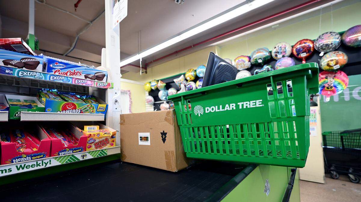 A shopping basket at a Dollar Tree retail store