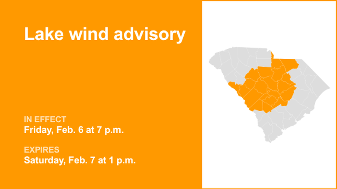 UPDATE: Lake wind advisory for Midlands until Saturday afternoon, says the NWS 