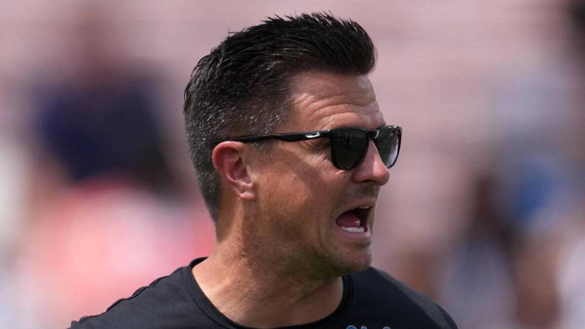  May 2, 2026; Pasadena, CA, USA; UCLA Bruins coach Bob Chesney reacts during the spring game at Rose Bowl. Mandatory Credit: Kirby Lee-Imagn Images | Kirby Lee-Imagn Images 