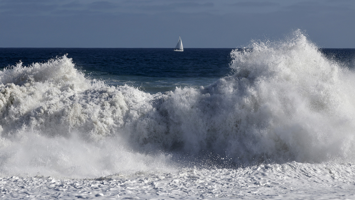 Waves break at The Wedge, a famed surf break, during a powerful south swell impacting the Southern California coastline on June 10, 2026, in Newport Beach, Calif. (Mario Tama/Getty Images/TNS)
