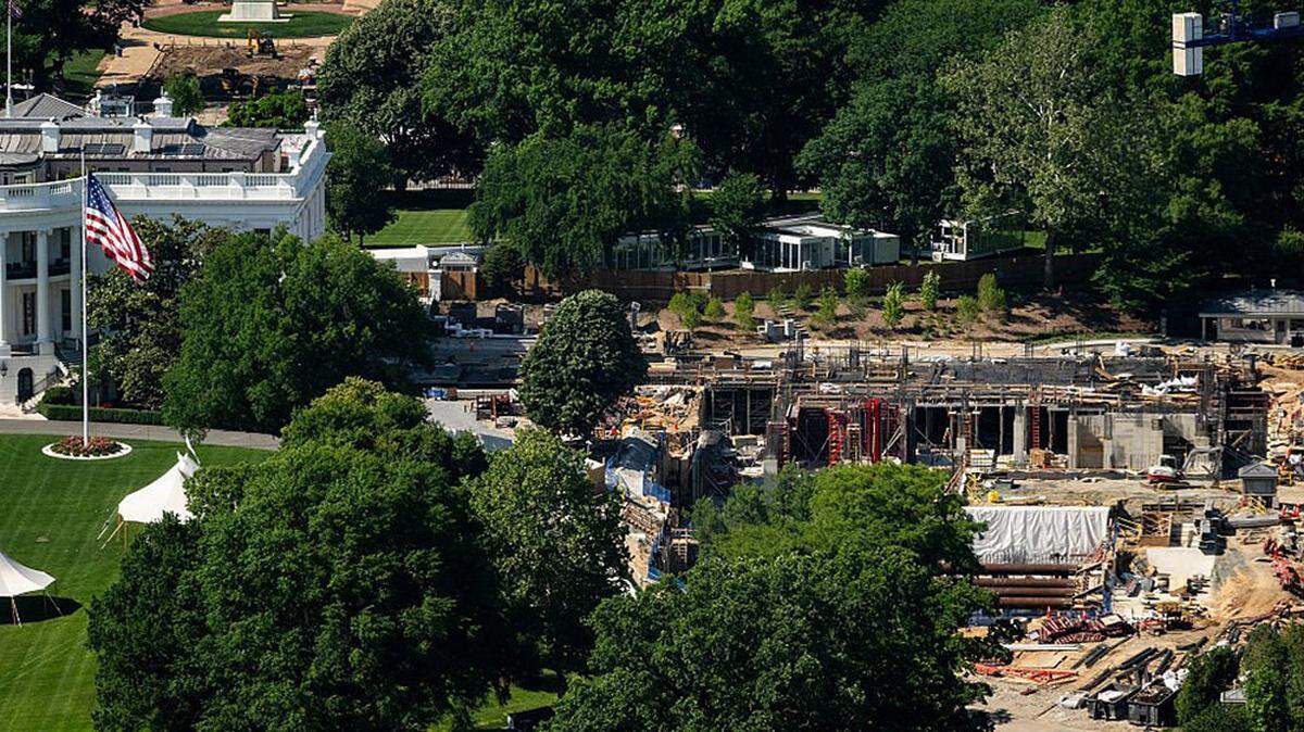 Construction on the proposed White House ballroom is seen from the Washington Monument on Sunday. U.S. Sen. John Kennedy (R-La.) on Wednesday said there was insufficient support in the Senate to spend $1 billion on the project and related security measures, and that the proposal would not be included in a $72 billion immigration enforcement bill.