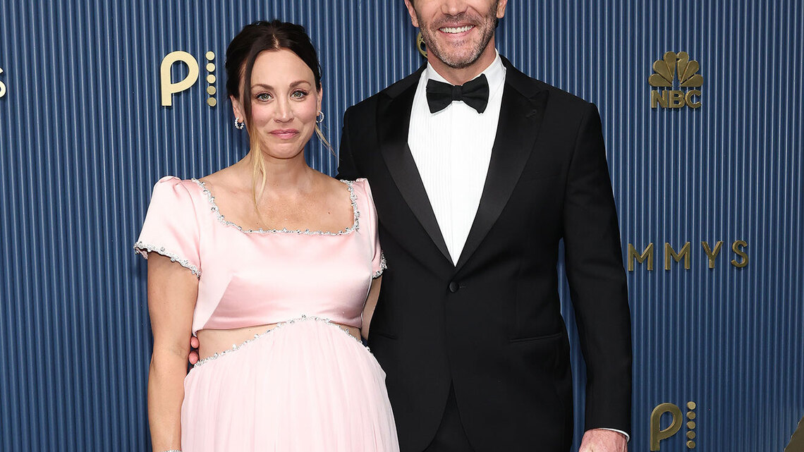 Pregnant Kaley Cuoco and Tom Pelphrey Cozy Up on 2026 Emmys Red Carpet 