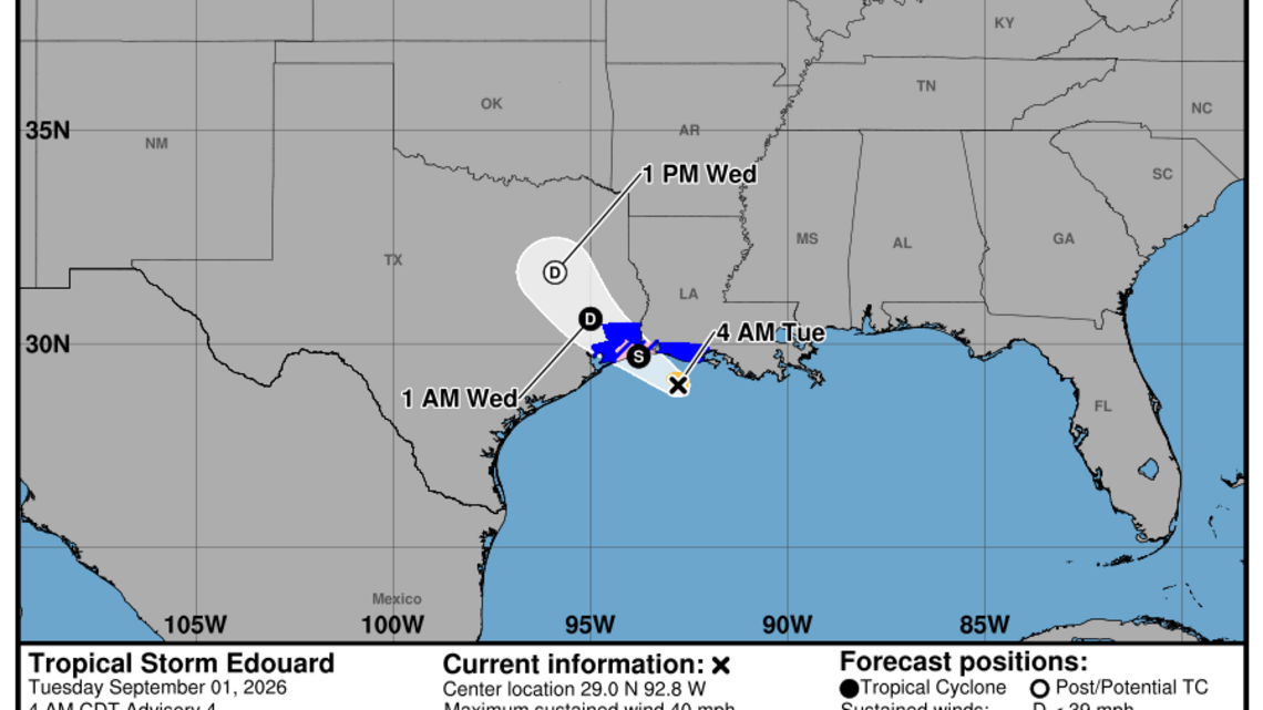Tuesday, Sept. 1 update: Latest on Tropical Storm Edouard from the National Hurricane Center 