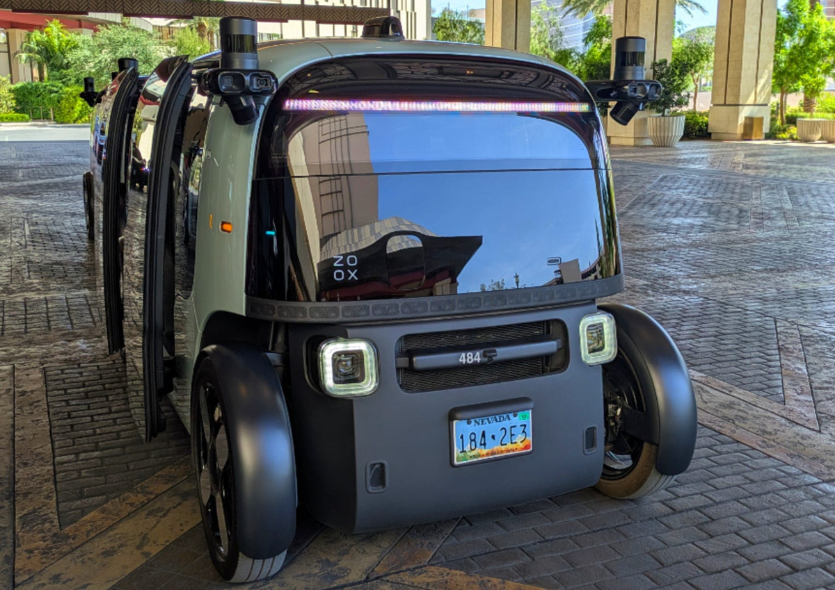 The front of a Zoox autonomous vehicle.